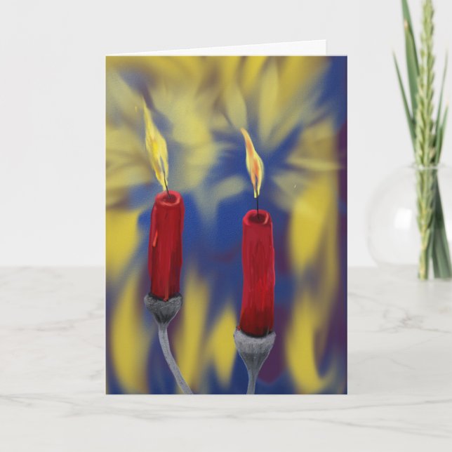 2 red candles with moving flame holiday painting (Front)