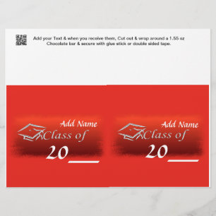 2 RED Graduation Favour Custom Candy Bar Wrapper