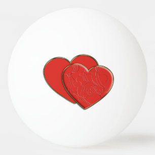 2 RED HEARTS / 2 ROTE HERZEN + your text & backgr. Ping Pong Ball
