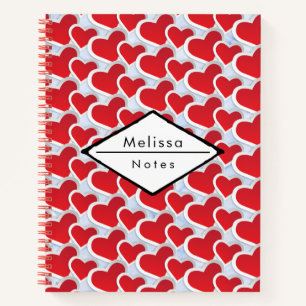 2 Red Hearts Joined Together Repeating Pattern Notebook