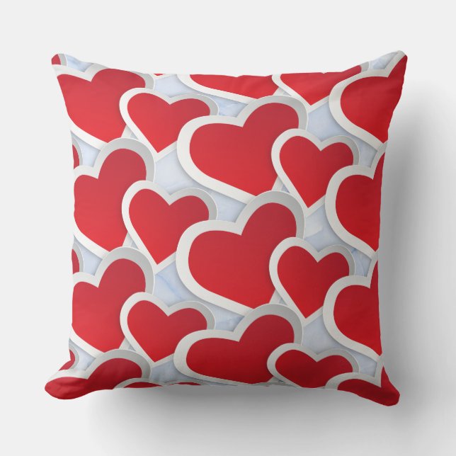 2 Red Hearts Repeating Pattern Cute Cushion (Front)