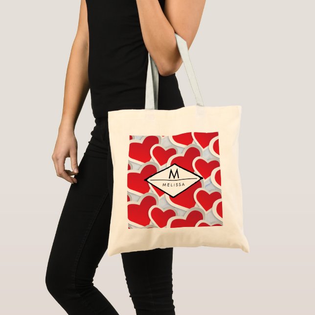 2 Red Hearts Repeating Pattern Cute Custom Tote Bag (Front (Product))