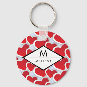 2 Red Hearts Repeating Pattern Cute Key Ring