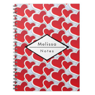 2 Red Hearts Repeating Pattern Cute Notebook