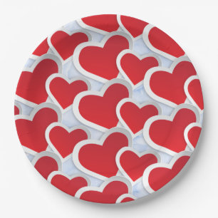 2 Red Hearts Repeating Pattern Cute Paper Plate