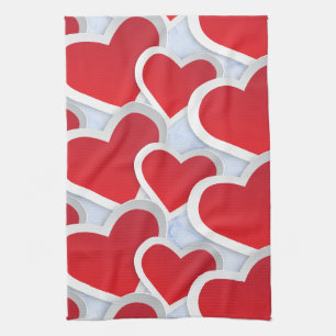 2 Red Hearts Repeating Pattern Cute Tea Towel
