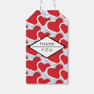 2 Red Hearts Repeating Pattern Cute Thank You Gift Tags