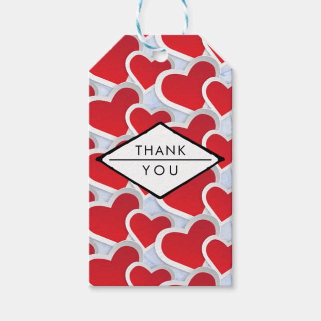 2 Red Hearts Repeating Pattern Cute Thank You Gift Tags (Front)