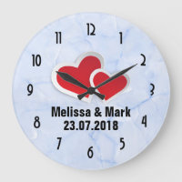 2 Red Paper Hearts on Icy Blue Marble Wedding