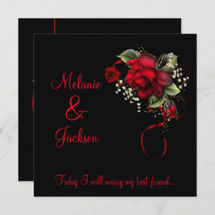 #2 Red Roses Ribbon Babys Breath Wedding Invitation