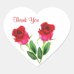 2 red roses Wedding Thank you Sticker