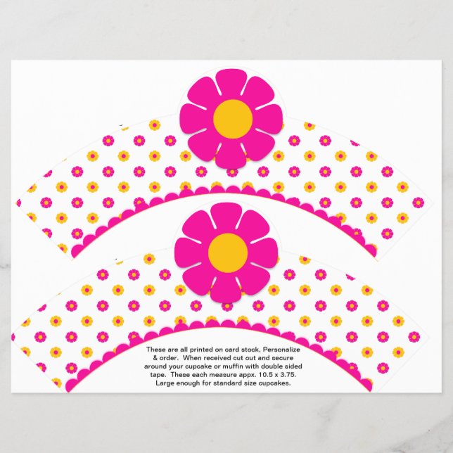 2 Retro Flower Birthday Custom Cupcake Wrappers (Front)
