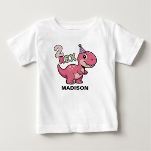 2-Rex Pink Dinosaur 2nd Birthday Girl Shirt – Pers