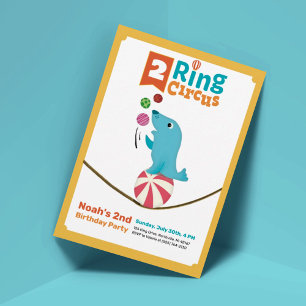 2-Ring Circus Animal Seal 2nd Birthday Invites