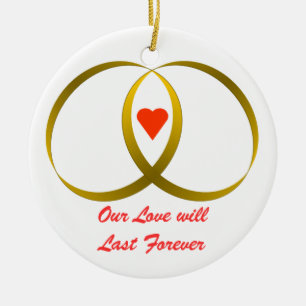 2 rings & heart, Our Love willLast Forever Ceramic Ornament