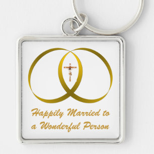 2 rings & JESUS, Happily Married Key Ring