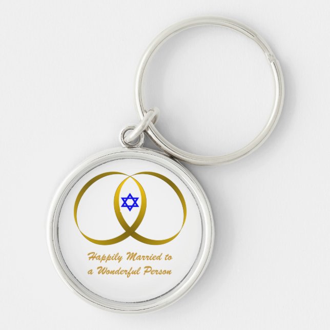 2 rings & STAR of DAVID, Happily Married Key Ring (Front)