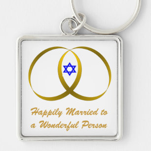2 rings & STAR of DAVID, Happily Married toa Wo... Key Ring