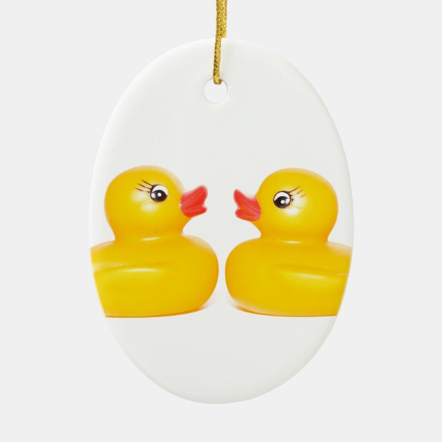 2 rubber ducks in love ceramic ornament (Front)