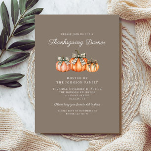 2 Rustic Orange Pumpkins Thanksgiving Dinner Invitation