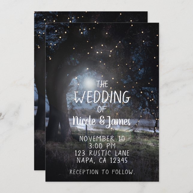 2 Rustic Trees Evening Lights Dusk Sunset Wedding Invitation (Front/Back)
