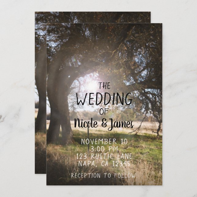 2 Rustic Trees Noon Dusk Sunset Country Wedding Invitation (Front/Back)