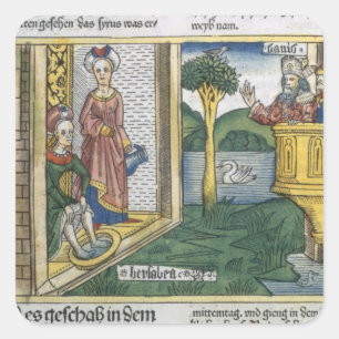 2 Samuel 11 1-5 David sees Bathsheba bathing, from Square Sticker