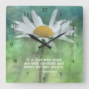 2 Samuel 22:33 It is God who arms me with strength Square Wall Clock