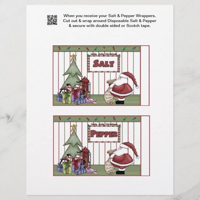 2 Santa Christmas Salt & Pepper Shaker Wrappers (Front)
