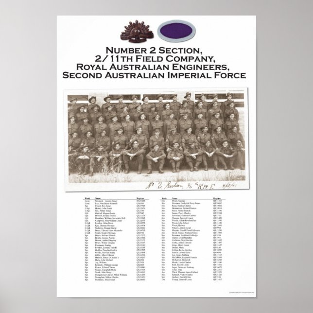 #2 Section, 2/11 Field Company, RAE unit portrait Poster (Front)