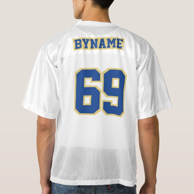 2 Side BLUE OLD GOLD WHITE Mens Football Jersey (Back)