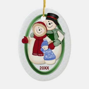 2 Sided - 1st Christmas Blue Frosty Snowman Family Ceramic Tree Decoration
