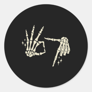 (2 Sided) 67 Skeleton Hand Six Seven Gen Alpha Hal Classic Round Sticker