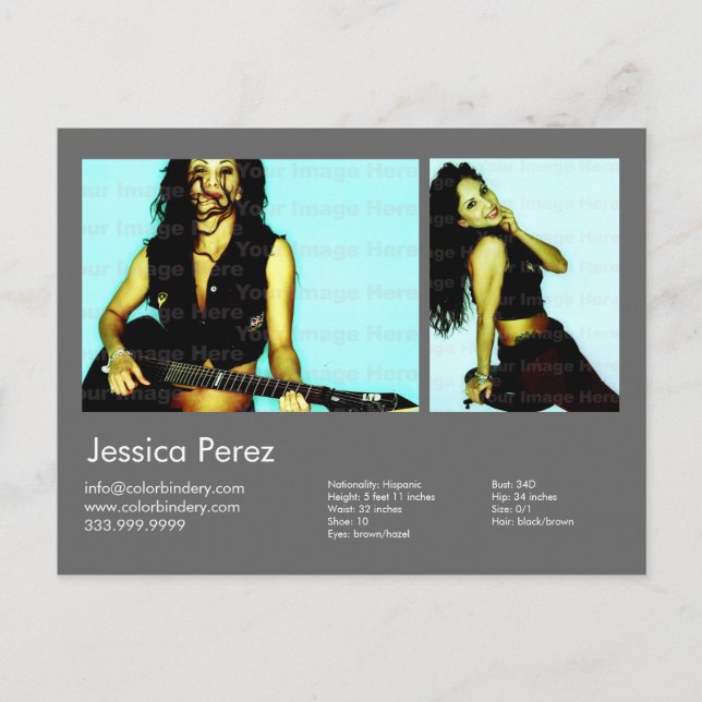 2-Sided Actor & Model 2 Shot Dark Grey Headshot Co Postcard (Front)