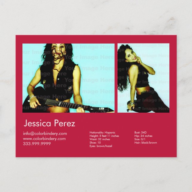 2-Sided Actor & Model 2 Shot Red Headshot Comp Postcard (Front)