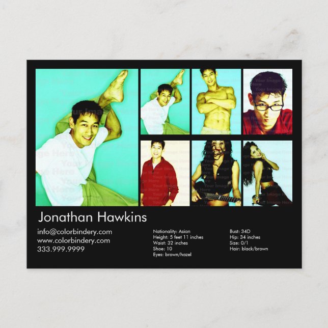 2-Sided Actor & Model Black Headshot Comp Postcard (Front)