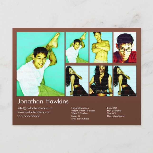 2-Sided Actor & Model Brown Headshot Comp Postcard (Front)