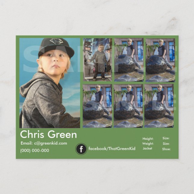 2-Sided Actor-Model Headshot Comp Card Green (Front)