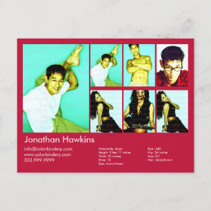 2-Sided Actor & Model Red Headshot Comp Postcard
