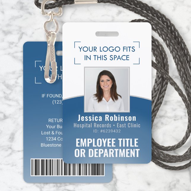 2 Sided Barcode & Your Logo Employee Photo ID Blue Badge (Creator Uploaded)