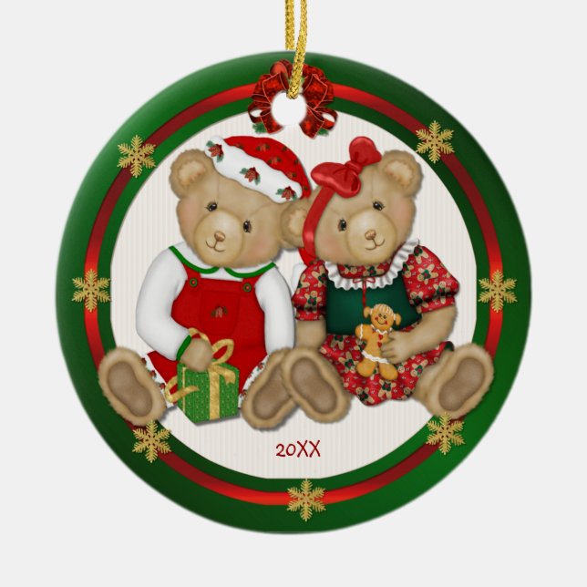 2 Sided - Beary Merry Teddy Bear Ornament (Front)
