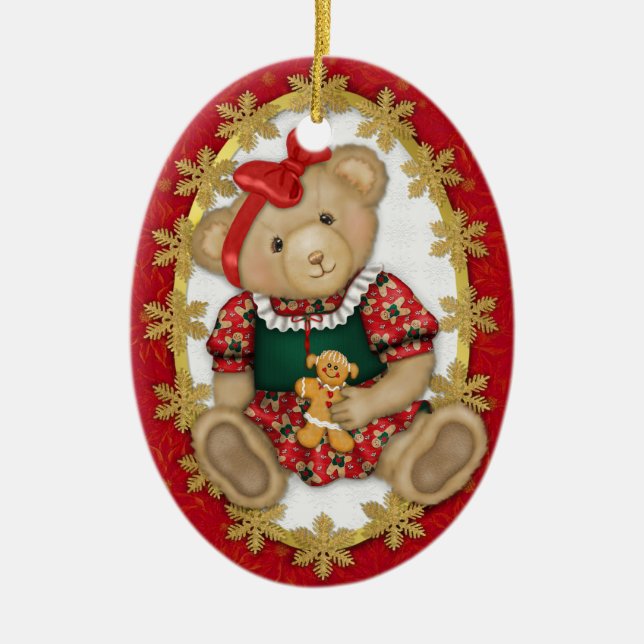 2 Sided - Beary Merry Teddy Bear Ornament (Front)