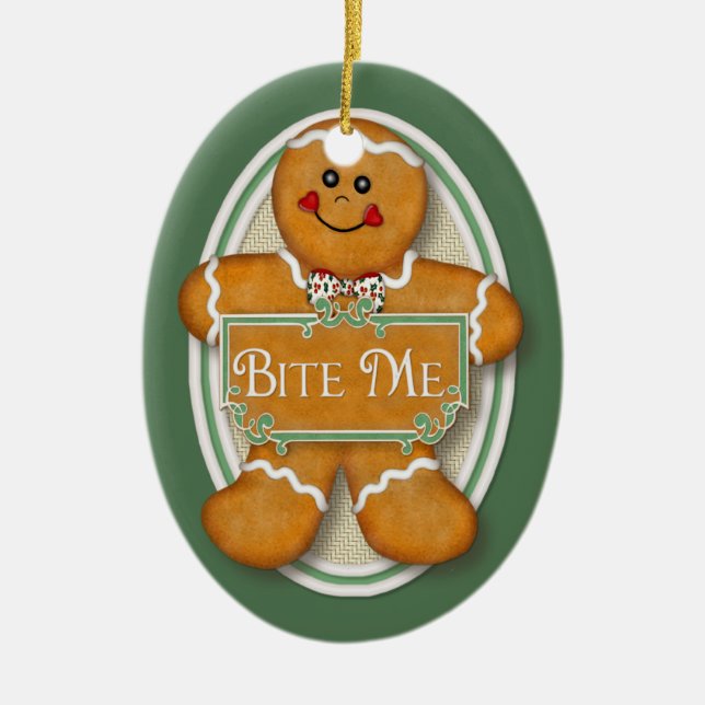 2 Sided - Bite Me Gingerbread Man -  Oval Ornament (Front)