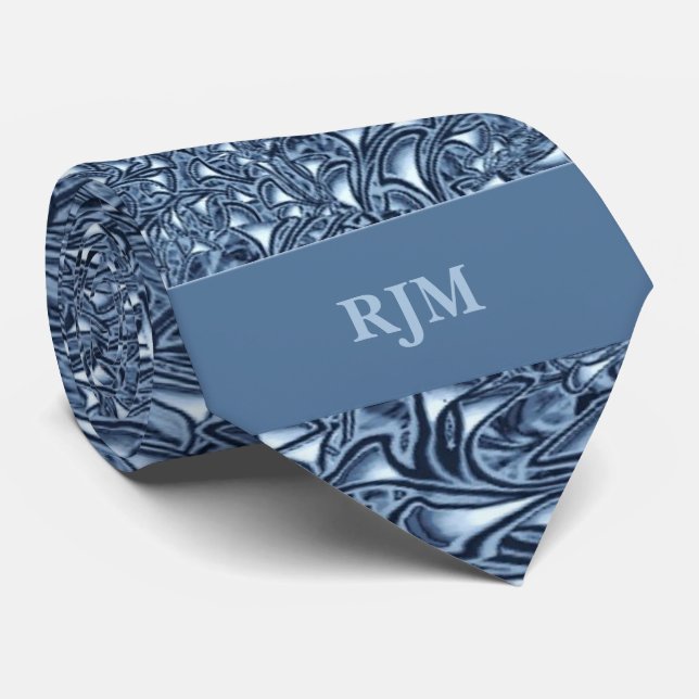 2-Sided Blue Paisley Monogrammed Tie (Rolled)