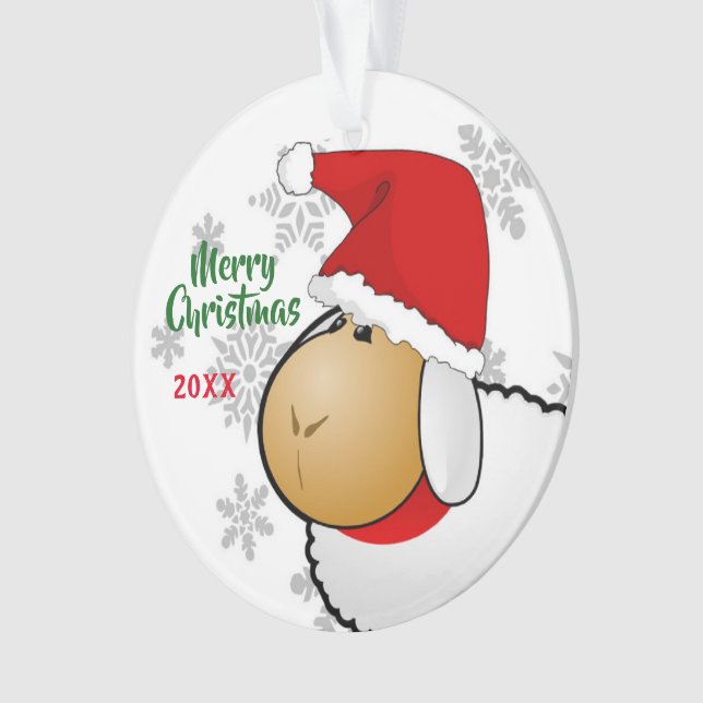 2-Sided Christmas Santa Sheep Cartoon Ornament (Front)