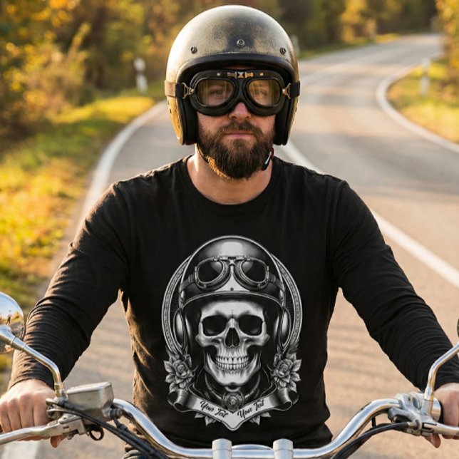 2 Sided Custom Biker Skull Motorcycle Long Sleeve T-Shirt (Creator Uploaded)