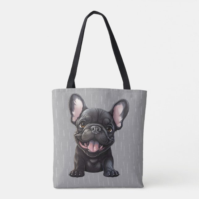 2 sided, custom  text, Frenchie puppy Tote Bag (Back)