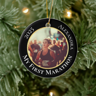 2-Sided Customizable Photo Sports Marathon Running Ceramic Ornament
