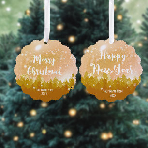 2-sided Fancy Gold Peaceful Snow Forest Christmas Tree Decoration Card