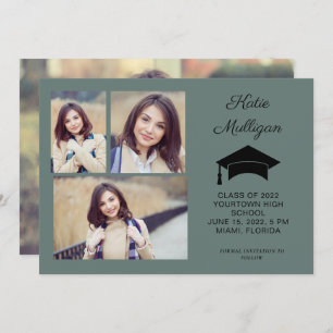 2 Sided Green 4 Photo Graduation Save Date 2022